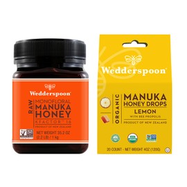 Wedderspoon Bundle - Wedderspoon Raw Premium Manuka Honey KFactor 16 (35.2 Oz) and Manuka Honey Drops Lemon & Bee Propolis (4 Oz)