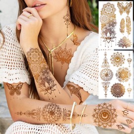 LAROI Women's 3D Sexy Rose Flower Temporary Tattoos, Bracelet Tattoos, Waterproof Fake Tattoos for Adults, Body & Arm Jewellery, Feather / Leaf / Peony / Lily / Peach Tattoos, 10 Sheets