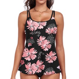 Actglow Women's Flowy Tankini Tops Only - Modest Bathing Suit Loose Fit Plus Size Swimsuits Swim Tops for Women 2025 (No Bottom) Red Flower 20W