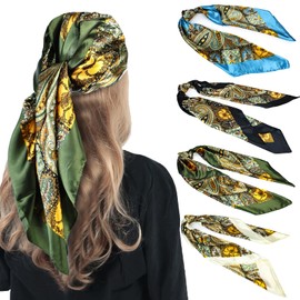 Ptenzor 4PCS 35” Large Satin Head Scarves – Silk Like Square Neck & Hair Wraps, Lightweight Bandana Scarfs for Women, Elegant Sleeping & Fashion Headscarf