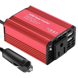 MOYAC Inversor de Corriente Portátil para Auto, Convertidor 12v a 110V 150W, 1 Puerta Hembra y 2 Puertos USB, Apto para Computadoras, Refrigeradores, Iluminación y Otros Aparatos Eléctricos (Rojo)