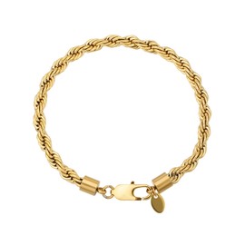 KRKC 6 mm Men's Cord Chain Bracelet, 18K Gold Plated/Silver Colour Stainless Steel Rope Cord Bracelet, Hip-Hop Nickel-Free Twisted Bracelets for Men Length 17-22 cm, Stainless Steel