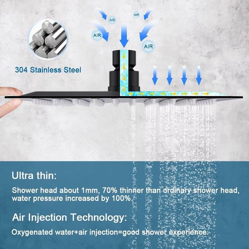 POP SANITARYWARE Matte Black Shower Faucet Set Bathroom Rainfall Mixer