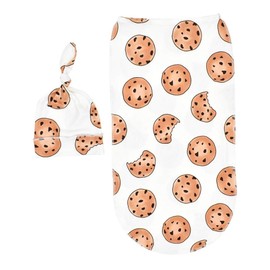 Baby Cocoon Swaddle Blanket Newborn Girl Swaddle and Headband Set Purple Soft Stretchy Flowers Floral Print Wrap Shower Gift (Cookie)