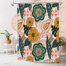 MitoVilla Boho Floral Shower Curtain, Abstract Tropical Leaves Shower Curtains for Chic Elegant Bathroom Decor, Vintage Fabric Cloth Shower Curtain, Modern Colorful Flower, 72x72
