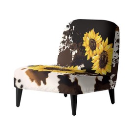 Armless Accent Chair Covers Removable Washable Cow Print Sunflower Slipcover Stretch Holiday Decorations Slipper Chair Cover Furniture Protector for Living Dining Room Hotel