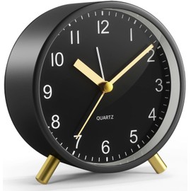 YouJabz Analog Alarm Clock, Super Silent Non Ticking with Night Light, Battery Operated, Bedroom Clock,Fashionable Round Metal Alarm Clock for Office, Elderly, Adults, Children, School Gift