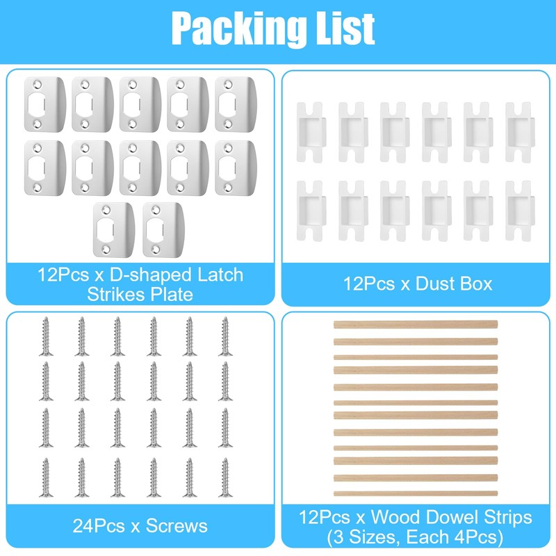 12 Pack Door Strike Plate Repair Kit - Stainless Steel