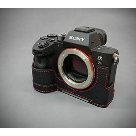 LIM'S Genuine Leather Camera Metal Grip Half Case, Black compatible with Sony A7R3
