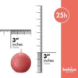 BOLSIUS 3 Pack Blossom Pink Rustic Ball Pillar Candles - 3 Inch - Premium European Quality - Includes Natural Plant-Based Wax - Unscented Dripless Smokeless 25 Hour Party Décor Candles