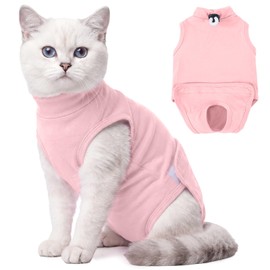 Hjyokuso Body per gatti dopo intervento chirurgico, morbido ed elastico, con apertura con bottone automatico, traspirante, con protezione contro le perdite, rosa, L