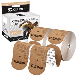 GJUMP Kinesiology Tape, 2 Rolls Original Cotton Elastic Athletic Tape, Sports Tape for Support and Recovery, 2in x 16ft Precut Strips, Beige