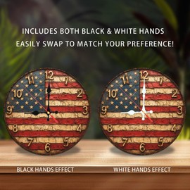 Lancholy American Flag Wall Clock Vintage Rustic Decor Home 10-Inch Wooden Wall Clock, Silent Movement, Battery Operated (AA Batteries Not Included), Artistic Home Decor, Perfect for Home Accents