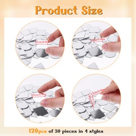 TIESOME 120 PCS 4 Shapes Mirrors for Crafts, 1 Inch Small Mirror Pieces for Crafts DIY Mini Mirror Mosaic Tiles Triangles/Squares/Rounds/Rhombus for Disco Ball Lamp Framing Decoration