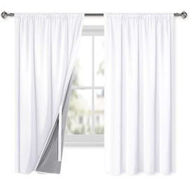 XWZO 100% Opaque Ruffle Tape Curtains, Set of 2 Double-Layer Thick and Heavy Curtains Bedroom Curtains, 175 x 140 cm (H x W), White