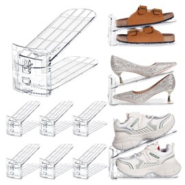 TOPNEW Shoe Slots Organizer for Closet 10 Pack Adjustable Level Shoe Stacker Holder Organization Double Layer Storage Space Saving Shoe Rack Organizer for Closet (Transparent)