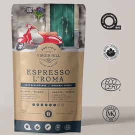 Virgin Hill Coffee - Organic Espresso L'Roma - Smooth Intensity & Medium Roast - Three Quarters of a Pound of High-Grade Coffee Beans - 12oz / 340 grams