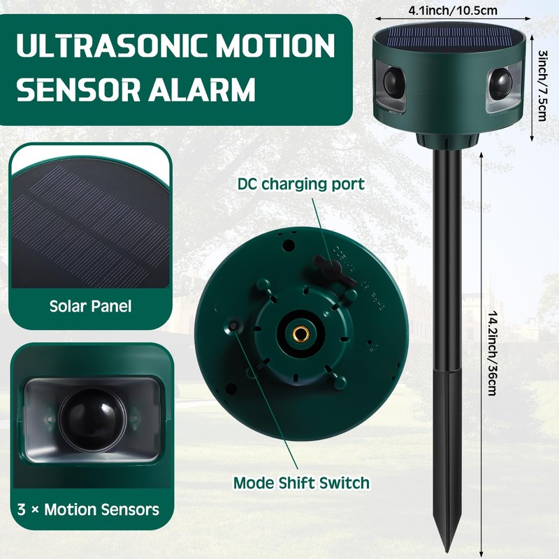Qualirey 4 Pack Solar Indoor&Outdoor Motion Sensor Alarm Ultrasonic, 360°