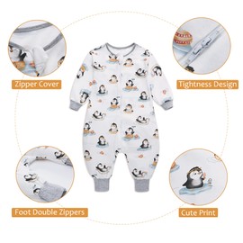 Baby Sleeping Bag with Feet, 0.5 Togs, 100% Cotton Children's Summer Sleeping Bag with Sleeves for Boys and Girls (Penguin, M/1-2T)