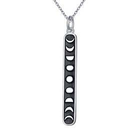 DAOCHONG S925 Sterling Silver Crescent Phases Moon Vertical Bar Pendant Necklace for Women