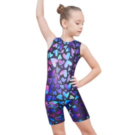 EQSJIU Maillot de gimnasia para niñas y niños, diseño de mosaico, sirena, mariposa, estrellas, leopardo, galaxia, teñido anudado, cosmos leopardo, Corazón azul, 8-9 Años