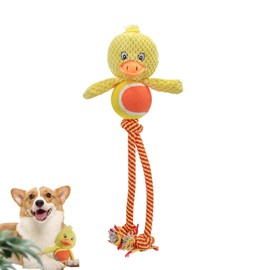 JWTEEE Dog Toy Puppy Toy with Chew Rope, Anti-Stress Duck for Dogs - Squeaky Dog Toy for Small Dogs - Interactive Ball for Indoor and Outdoor Use - Natural Cotton
