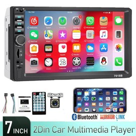 Dual Din Car Audio Receiver with 7-Inch Touchscreen – MP5 Player, Bluetooth Stereo, FM Radio, USB/SD, and Rear View Camera for All Vehicle Types