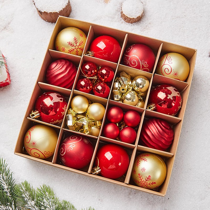 Christmas Decorations,H HOME-MART 44Pcs Christmas Tree Baubles,Christmas Ball Ornaments|Hanging Christmas