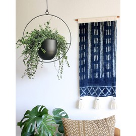 ABETREE Hanging Planter for Indoor Outdoor Plants Metal Mid Century Minimalist Wall Ceiling Plant Hanger, Hanging Flower Pot Basket Holder for Home Office Décor(Black)