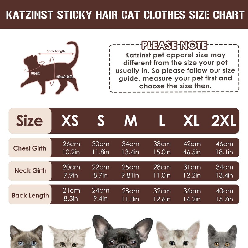 Katzinst Sticky Hair Cat Onesie, Sweater for Cat, Cat Clothes