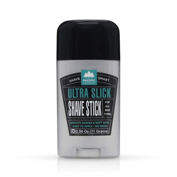 Pacific Shaving Company Ultra Slick Shave Stick - Easy Apply, No Mess, Smooth Shaves & Soft Skin, Fragrance-Free, TSA Friendly, All Skin Types, With Safe and Natural Ingredients, 2.5 Oz