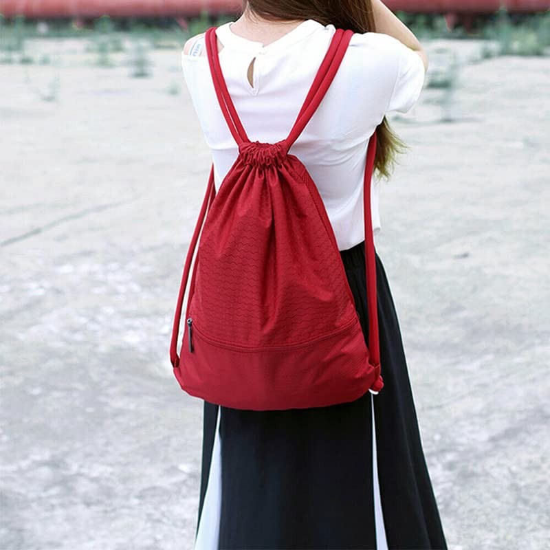 Drawstring Backpack Waterproof Drawstring Bag String Bag with Zipper Sport