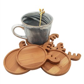 4PCS Bamboo Mosaic Coasters, Blank Base Trays for Crafts DIY Mosaic Supplies, Drinking Cup Coaster, Plant Coaster, Art Plate (Deer)