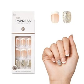 KISS ImPRESS Manicura a presión, kit de uñas, tecnología PureFit, uñas cortas de presión, tiempo deslizante, incluye almohadilla de preparación, mini 