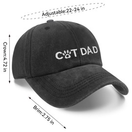 Cat Dad Hat for Men, Cat Dad Gifts, Adjustable Size Cotton Baseball Cap Black