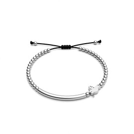 Agálea | Pulsera de Plata ley .925 con dije de Colibrí, bolitas y plaquita redonda, diseño ajustable para mujer.