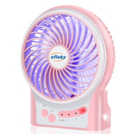 efluky 3-Speed Mini Desk Fan with LED Light, Portable USB Fan Quiet for Home, Office, Travel, Camping, Outdoor, Indoor, 4.9-Inch, Pink