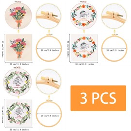 Traziewell Beginners Embroidery Kit 3 Sets Cross Stitch Kits for Craft Lover Hand Stitch with Embroidery Hoops and Cloth Color Threads Tool 1917