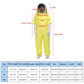 HARFINGTON Bee Suit for Men Women XXL Beekeeping Suit Outfit with Gloves and Veil Hood (Jacket, Pants, Gloves) Bee Suits for Adult Backyard Professional and Beginner Bee Keeper, Yellow