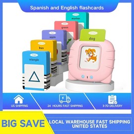 Portable Educational Toy with Sound Effects: 224 Words Bilingual English-Spanish Flash Cards for Preschoolers fun montessori smart learning machine:_PINK