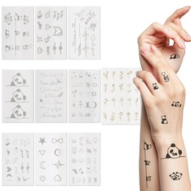 10 Sheets 100pcs+ Small Temporary Tattoo Stickers Realistic Finger Tattoos Flowers Panda Heart Quotes Tiny Removable Fake Tattoos For Women Girls