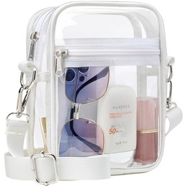 Clear Bag Stadium Approved - Durable Waterproof Crossbody Messenger Purse for Women, Transparent Bag with Zipper for Concerts & Sporting Events:_White