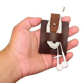 Hide & Drink, Thick Leather Cable Holder Design for Wired Headphones, Cord Organizer, Charger, Phone Accessories, Travel Essentials, Handmade :: Bourbon Brown