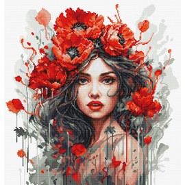 Luca-S Cross Stitch Kit, Counted Cross Stitch for Adults, Embroidery Kit The Girl with Poppies, BU5063