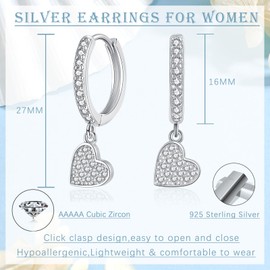 Estrellique 925 Sterling Silver Hoop Earrings for Women, Hoop Earrings Silver 925 Earrings Hanging, Hypoallergenic Hoop Earrings with Cross Eight-Tone Star Heart Pendant, Hoop Earrings with Zirconia,