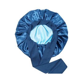 QOWUXHZ 1 Piece Sleep Cap Hair Protect Satin Hair Cap for Night Silk Bonnet for Sleeping on Both Sides Silk Bonnet for Women and Girls Navy Blue