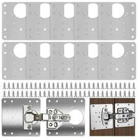 10 Pcs Placa de Reparación de Bisagras de Armario, Placa de Reparación de Bisagra de Acero Inoxidable con Agujero y Tornillos, Juego de Reparación de Puerta de Gabinete para Muebles, Gabinete, Armario