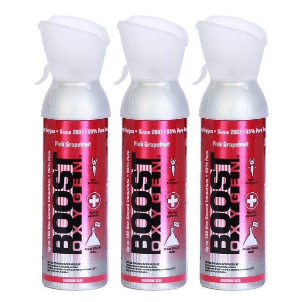 Boost Oxygen Canned 5-Liter Natural Inhaler Canister Bottle for High Altitudes, Athletes, and More, Grapefruit (3 Pack)