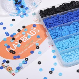 THRELE 3500pcs Blue Clay Beads for Bracelets Making 6mm Heishi Beads Polymer Flat Round Disc Clay for Jewelry Making Blue Bead Crafts