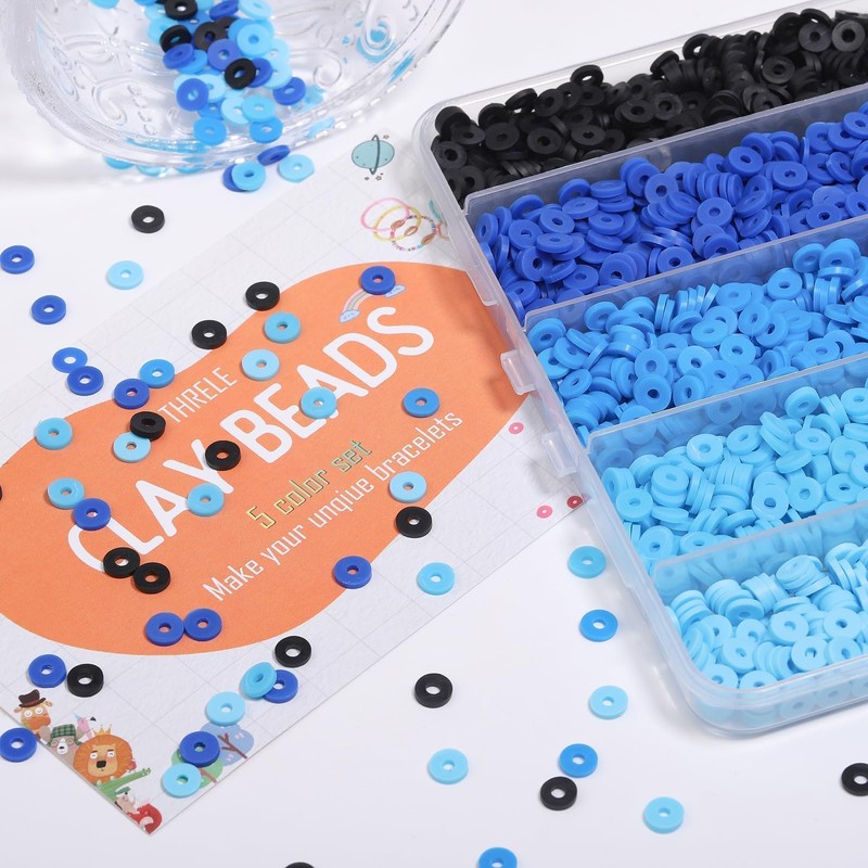THRELE 3500pcs Blue Clay Beads for Bracelets Making 6mm Heishi